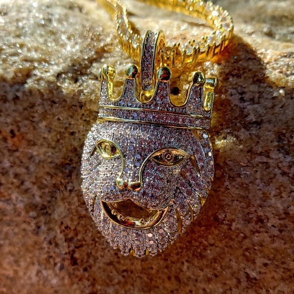 14k Gold Plated Micro Diamond Lion Tennis Necklace - Picture 3 of 5